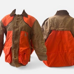 Carhartt Brown and Blaze Orange Hunting Coat With Game Bag - Large